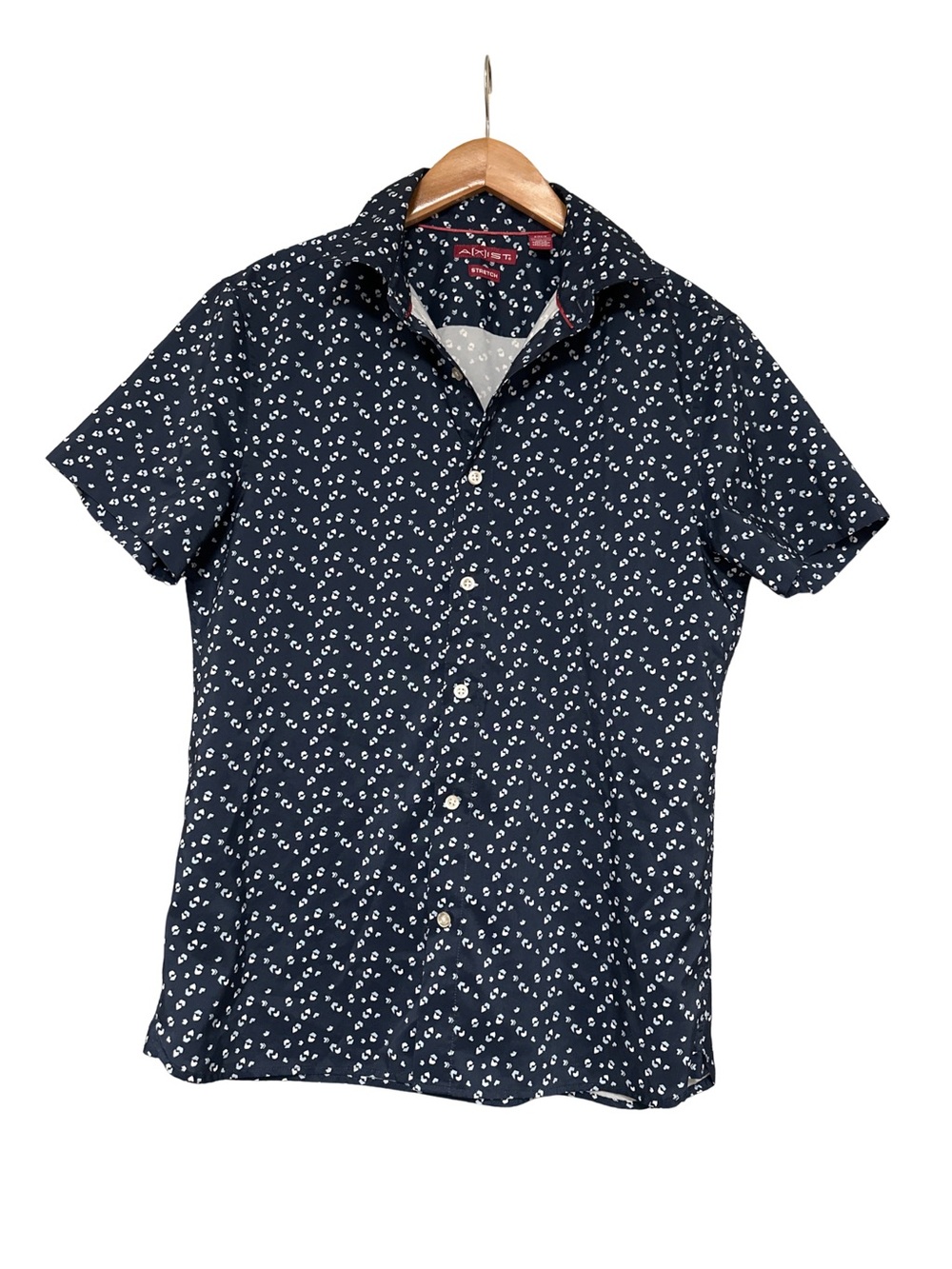 Axist Navy Short-Sleeve Button-Up With White Micro Pattern Size S